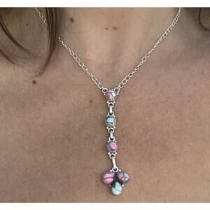 Southwestern Sterling Silver Cotton Candy Dahlia Turquoise Cluster Necklace 925